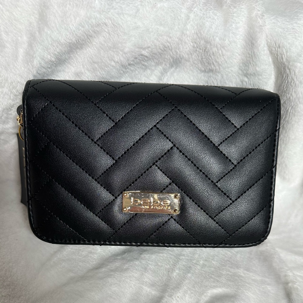 Bebe Black Chevron Quilted Crossbody Bag